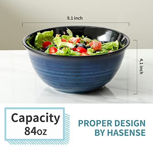 HASENSE Ceramic Serving Bowls, 9 Inch Large Salad Bowls for Kitchen, 84 Ounce Mixing Bowl Set of 2, Ideal for Soup Pho Pasta Popcorn, Dishwasher & Microwave Safe(Blue) - My Kitchen Products