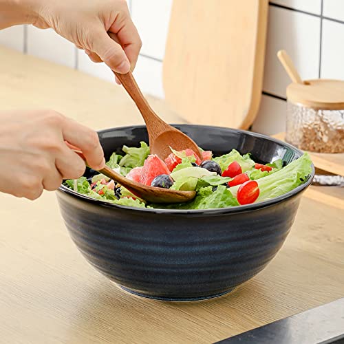 HASENSE Ceramic Serving Bowls, 9 Inch Large Salad Bowls for Kitchen, 84 Ounce Mixing Bowl Set of 2, Ideal for Soup Pho Pasta Popcorn, Dishwasher & Microwave Safe(Blue) - My Kitchen Products
