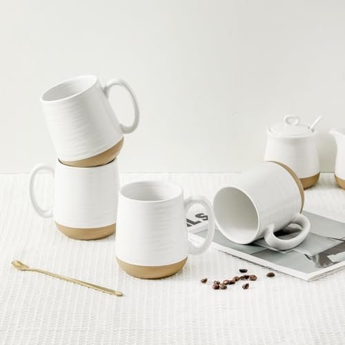 HASENSE Coffee Mugs Set of 4, 15oz Ceramic Coffee Cups with Handle, Two-Tone Design for Cappuccino Latte Tea, Large Microwave Dishwasher SafeMug Set, Housewarming Gift, Creamy White - My Kitchen Products