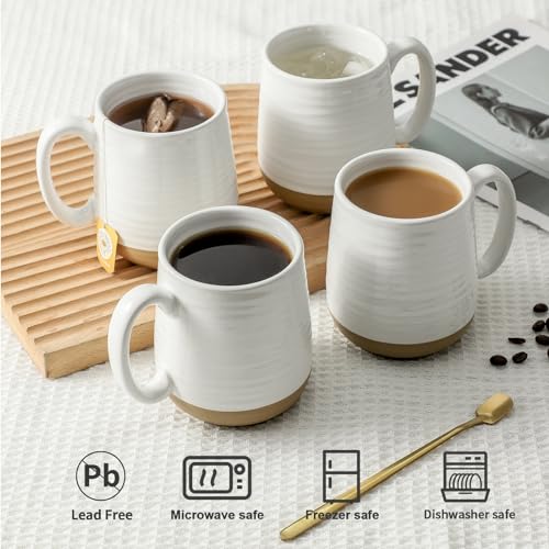 HASENSE Coffee Mugs Set of 4, 15oz Ceramic Coffee Cups with Handle, Two-Tone Design for Cappuccino Latte Tea, Large Microwave Dishwasher SafeMug Set, Housewarming Gift, Creamy White - My Kitchen Products