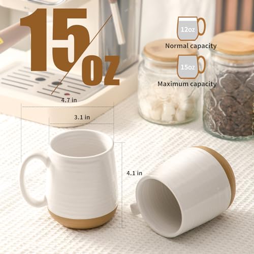 HASENSE Coffee Mugs Set of 4, 15oz Ceramic Coffee Cups with Handle, Two-Tone Design for Cappuccino Latte Tea, Large Microwave Dishwasher SafeMug Set, Housewarming Gift, Creamy White - My Kitchen Products