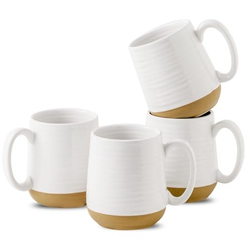 HASENSE Coffee Mugs Set of 4, 15oz Ceramic Coffee Cups with Handle, Two-Tone Design for Cappuccino Latte