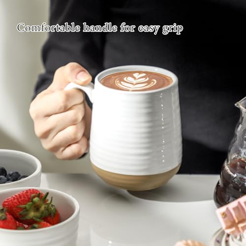 HASENSE Coffee Mugs Set of 4, 15oz Ceramic Coffee Cups with Handle, Two-Tone Design for Cappuccino Latte Tea, Large Microwave Dishwasher SafeMug Set, Housewarming Gift, Creamy White - My Kitchen Products