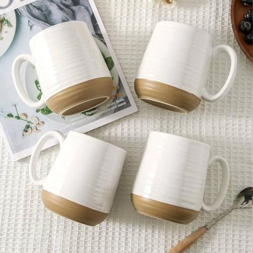 HASENSE Coffee Mugs Set of 4, 15oz Ceramic Coffee Cups with Handle, Two-Tone Design for Cappuccino Latte Tea, Large Microwave Dishwasher SafeMug Set, Housewarming Gift, Creamy White - My Kitchen Products
