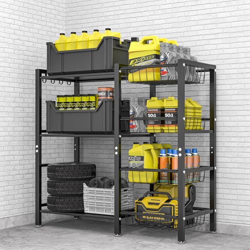 Hastatii Storage Rack Kitchen Baker's Rack - 3 Tiers 4 Baskets, Utility Coffee Bar, Air Fryer Stand with Steel Mesh Baskets - My Kitchen Products