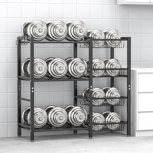 Hastatii Storage Rack Kitchen Baker's Rack - 3 Tiers 4 Baskets, Utility Coffee Bar, Air Fryer Stand with Steel Mesh Baskets - My Kitchen Products