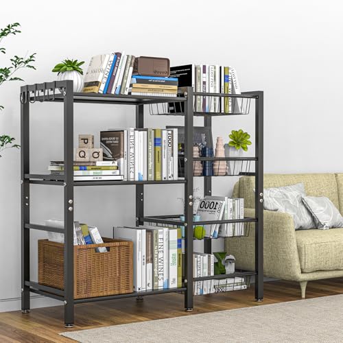 Hastatii Storage Rack Kitchen Baker's Rack - 3 Tiers 4 Baskets, Utility Coffee Bar, Air Fryer Stand with Steel Mesh Baskets - My Kitchen Products