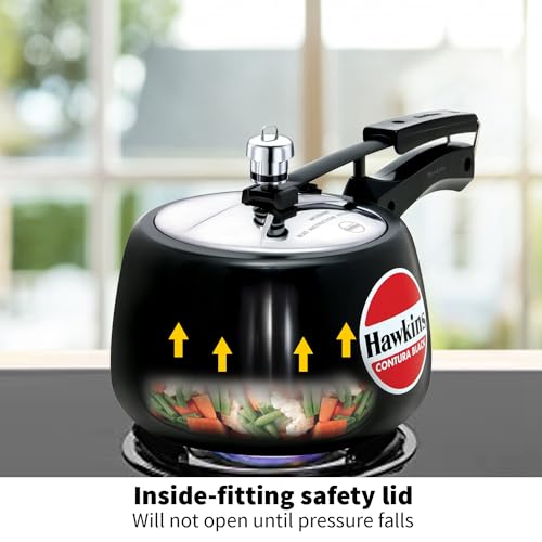 Hawkins 3 Litre Contura Black Pressure Cooker, Hard Anodised Inner Lid Cooker, Handi Cooker, Black (CB30) - My Kitchen Products