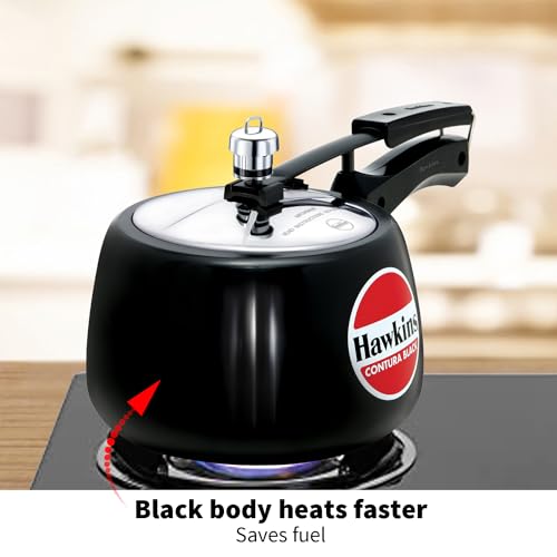 Hawkins 3 Litre Contura Black Pressure Cooker, Hard Anodised Inner Lid Cooker, Handi Cooker, Black (CB30) - My Kitchen Products