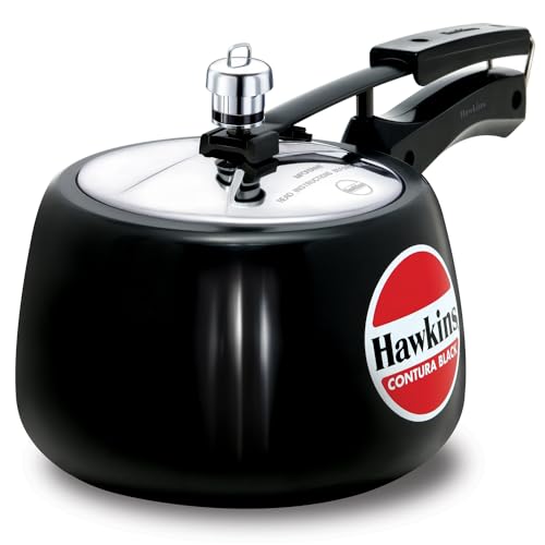 Hawkins 3 Litre Contura Black Pressure Cooker, Hard Anodised Inner Lid Cooker, Handi Cooker, Black (CB30) - My Kitchen Products