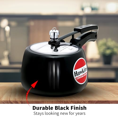 Hawkins 3 Litre Contura Black Pressure Cooker, Hard Anodised Inner Lid Cooker, Handi Cooker, Black (CB30) - My Kitchen Products
