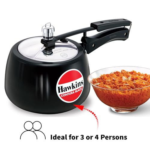 Hawkins 3 Litre Contura Black Pressure Cooker, Hard Anodised Inner Lid Cooker, Handi Cooker, Black (CB30) - My Kitchen Products