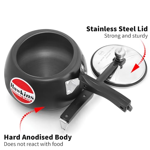 Hawkins 3 Litre Contura Black Pressure Cooker, Hard Anodised Inner Lid Cooker, Handi Cooker, Black (CB30) - My Kitchen Products