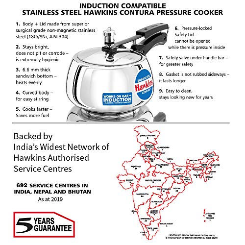 Hawkins 3 Litre Contura Pressure Cooker, Stainless Steel Inner Lid Cooker, Handi Cooker, Induction Cooker, Silver (SSC30) - My Kitchen Products