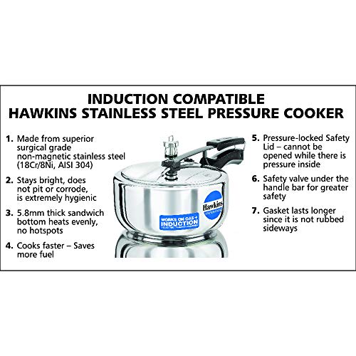 Hawkins 3 Litre Inner Lid Pressure Cooker, Stainless Steel Cooker, Wide Design Pan Cooker, Induction Cooker, Silver (HSS3W) - My Kitchen Products