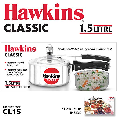 Hawkins Aluminium 1.5 Litre Classic Pressure Cooker,Best Inner Lid Cooker,Small Cooker,Silver(Cl15) - My Kitchen Products