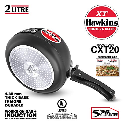 Hawkins Contura Black XT Pressure Cooker, Hard Anodised Inner Lid Cooker, Small Induction Cooker, Handi Cooker, Black CXT20 2 Litre - My Kitchen Products