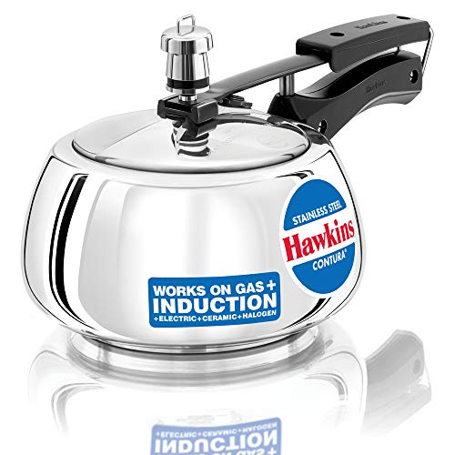 Hawkins Contura Pressure Cooker, Stainless Steel Inner Lid Cooker, Handi Cooker, Induction Cooker, Small Cooker, Silver SSC20 2 Litre - My Kitchen Products