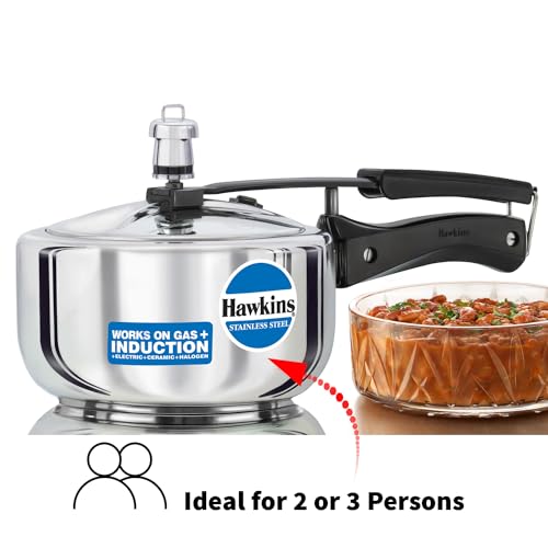 Hawkins Pressure Cooker, Stainless Steel Inner Lid Cooker, Induction Cooker, Small Cooker, Silver HSS20 2 Litre - My Kitchen Products