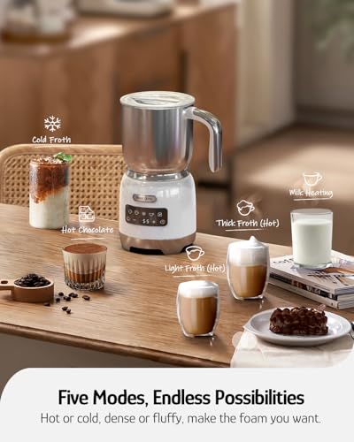 Hazel Quinn Milk Frother, Hot & Cold, Detachable Jug, 400ml, Pearl White - My Kitchen Products