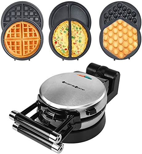 Health and Home 3-in-1 Waffle, Omelet, Egg Waffle Maker, 3 Removable Nonstick Baking Plates, Upgraded 360 Rotating Belgian Maker - My Kitchen Products