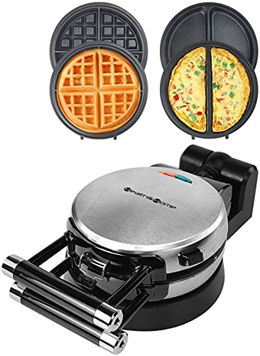 Health and Home 360 Rotating Belgian Multifunction Nonstick Baking Waffle Maker with 2 sets of Interchangeable Belgian Waffle and Omelet Baking plates - My Kitchen Products