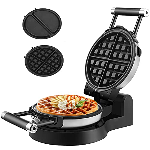 Health and Home 360 Rotating Belgian Multifunction Nonstick Baking Waffle Maker with 2 sets of Interchangeable Belgian Waffle and Omelet Baking plates - My Kitchen Products