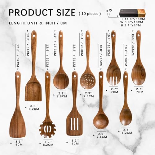 Hefild Wooden Spoons for Cooking, Nonstick Cooking Utensil Set with 10 Piece Acacia Wooden Spatulas and Spoons for Cooking, Terrific for Everyday Kitchen Tasks - My Kitchen Products