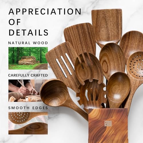 Hefild Wooden Spoons for Cooking, Nonstick Cooking Utensil Set with 10 Piece Acacia Wooden Spatulas and Spoons for Cooking, Terrific for Everyday Kitchen Tasks - My Kitchen Products