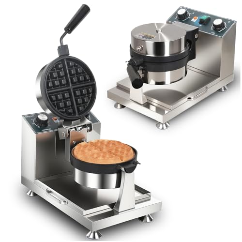 Hehinton® 110V 1300W Commercial Belgian Waffle Maker, 180 Degree Rotatable Waffle Baker Machine with 122-572℉ Temp Control, 0-5min Timer, φ7"X1.2" Thick Non-Stick Dough/Batter Round Waffle Maker - My Kitchen Products