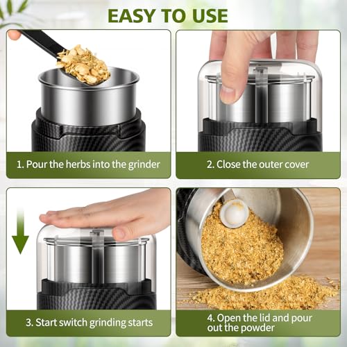 Hermolante Herb Grinder, Spice Grinder, Coffee grinder, 150 w Electric Herb Grinder with Stainless Steel Blade and Cleaning Brush, Compact Size Electric Grinder for Herb Spices Coffee Nuts Seeds,etc. - My Kitchen Products