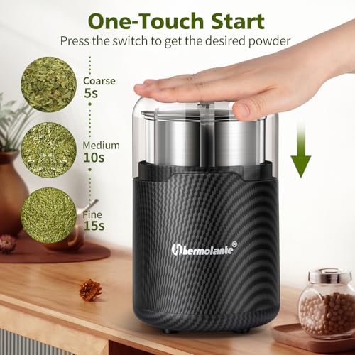 Hermolante Herb Grinder, Spice Grinder, Coffee grinder, 150 w Electric Herb Grinder with Stainless Steel Blade and Cleaning Brush, Compact Size Electric Grinder for Herb Spices Coffee Nuts Seeds,etc. - My Kitchen Products