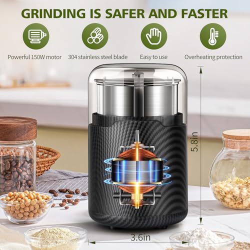 Hermolante Herb Grinder, Spice Grinder, Coffee grinder, 150 w Electric Herb Grinder with Stainless Steel Blade and Cleaning Brush, Compact Size Electric Grinder for Herb Spices Coffee Nuts Seeds,etc. - My Kitchen Products