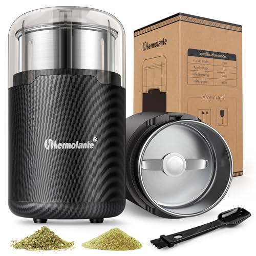 Hermolante Herb Grinder, Spice Grinder, Coffee grinder, 150 w Electric Herb Grinder with Stainless Steel Blade and Cleaning Brush, Compact Size Electric Grinder for Herb Spices Coffee Nuts Seeds,etc. - My Kitchen Products