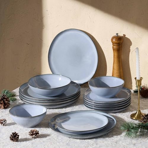 Herogo 24 Piece Dinnerware Dishes Sets for 8, Stoneware Plates and Bowls Dinner Set, Irregular Handmade Dishware Tableware for Home Kitchen, Microwave & Dishwasher Safe, Smoky Blue - My Kitchen Products