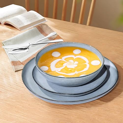 Herogo 24 Piece Dinnerware Dishes Sets for 8, Stoneware Plates and Bowls Dinner Set, Irregular Handmade Dishware Tableware for Home Kitchen, Microwave & Dishwasher Safe, Smoky Blue - My Kitchen Products