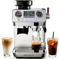 HERTELLA Espresso Machine with Burr Grinder, 20 Bar Visual Pressure Gauge, Milk Frother Steam Wand, Stainless Steel, 4 Temperature Modes (Hot and Cold Brew), Automatic Pressure Release Function - My Kitchen Products