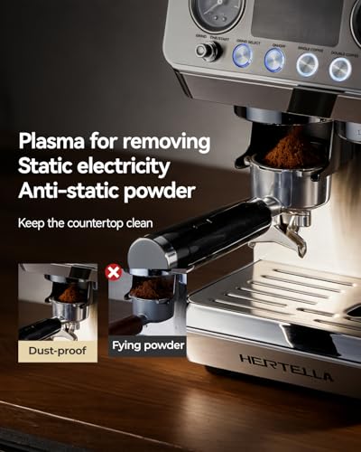 HERTELLA Espresso Machine with Burr Grinder, 20 Bar Visual Pressure Gauge, Milk Frother Steam Wand, Stainless Steel, 4 Temperature Modes (Hot and Cold Brew), Automatic Pressure Release Function - My Kitchen Products