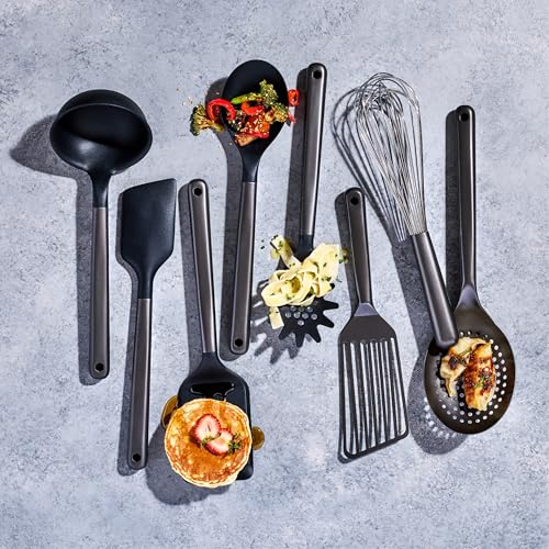 HexClad 9-Piece Kitchen Utensil Set, 9 Stainless Steel & Silicone Tools with a Fingerprint-Resistant Metallic Finish, Heat-Resistant to 450°F, Dishwasher-Safe, Includes Non-Slip Ceramic Crock Holder - My Kitchen Products