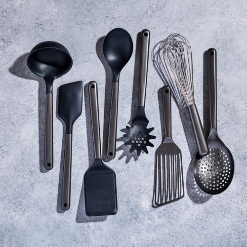 HexClad 9-Piece Kitchen Utensil Set, 9 Stainless Steel & Silicone Tools with a Fingerprint-Resistant Metallic Finish, Heat-Resistant to 450°F, Dishwasher-Safe, Includes Non-Slip Ceramic Crock Holder - My Kitchen Products