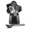 HexClad 9-Piece Kitchen Utensil Set, 9 Stainless Steel & Silicone Tools with a Fingerprint-Resistant Metallic Finish, Heat-Resistant to 450°F, Dishwasher-Safe, Includes Non-Slip Ceramic Crock Holder - My Kitchen Products