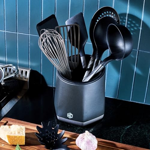 HexClad 9-Piece Kitchen Utensil Set, 9 Stainless Steel & Silicone Tools with a Fingerprint-Resistant Metallic Finish, Heat-Resistant to 450°F, Dishwasher-Safe, Includes Non-Slip Ceramic Crock Holder - My Kitchen Products