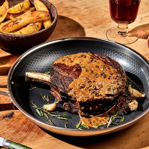 HexClad Hybrid Nonstick 12-Inch Frying Pan with Tempered Glass Lid, Stay-Cool Handle, Dishwasher-Friendly, Oven-Safe Up to 900°F, Induction Ready, Compatible with All Cooktops - My Kitchen Products