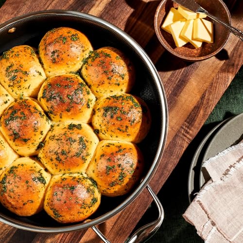 HexClad Hybrid Nonstick 4.5-Quart Deep Sauté Pan with Tempered Glass Lid, Stay-Cool Handle, Dishwasher-Friendly, Oven-Safe Up to 900°F, Induction Ready, Compatible with All Cooktops - My Kitchen Products