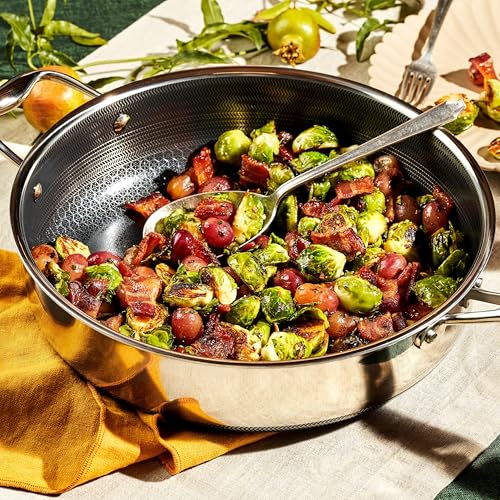 HexClad Hybrid Nonstick 4.5-Quart Deep Sauté Pan with Tempered Glass Lid, Stay-Cool Handle, Dishwasher-Friendly, Oven-Safe Up to 900°F, Induction Ready, Compatible with All Cooktops - My Kitchen Products