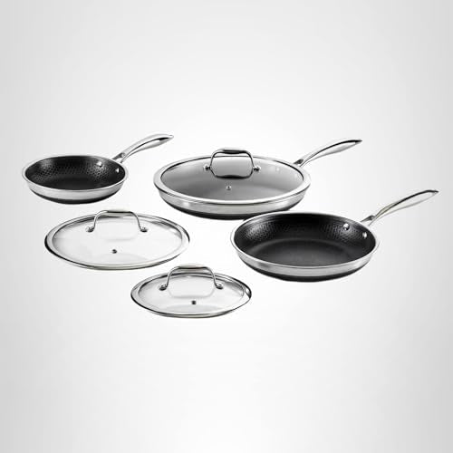 HexClad Hybrid Nonstick 6-Piece Frying Pan Set, 8, 10 and 12-Inch Frying Pans with Tempered Glass Lids, Stay-Cool Handles, Dishwasher and Oven Safe, Induction Ready, Compatible with All Cooktops - My Kitchen Products
