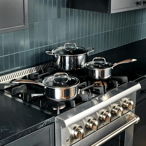 HexClad Hybrid Nonstick 6-Piece Pot Set with 2 Silicone Trivets, 2, 3, and 8-Quart Pots with Tempered Glass Lids, Stay-Cool Handles, Dishwasher-Friendly, Induction Ready, Compatible with All Cooktops - My Kitchen Products
