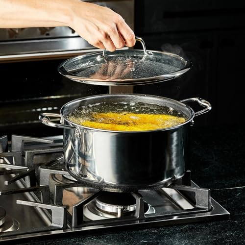 HexClad Hybrid Nonstick 8-Quart Stockpot with Tempered Glass Lid, Stay-Cool Handles, Dishwasher-Friendly, Oven-Safe Up to 900°F, Induction Ready, Compatible with All Cooktops - My Kitchen Products