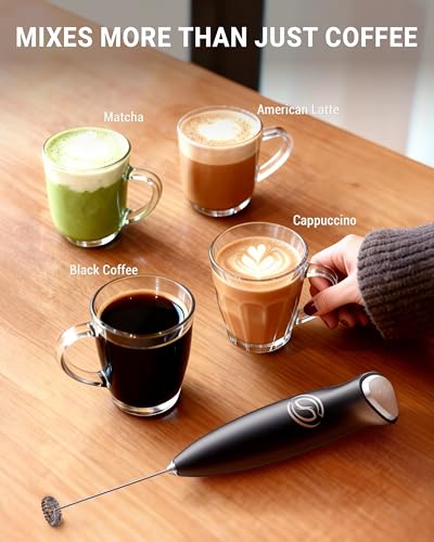 HeyLotie Milk Frother Handheld Frother Wand Drink Mixer Handheld Coffee Stirrers Electric Frother for Coffee Mixer Wand with 2 Whisk frother for protein powder coffee frother handheld -Black - My Kitchen Products
