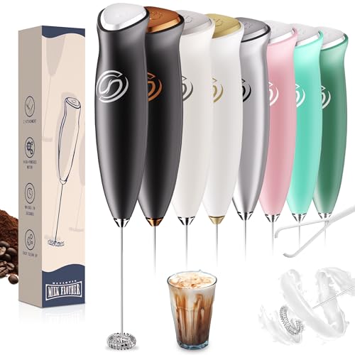 HeyLotie Milk Frother Handheld Frother Wand Drink Mixer Handheld Coffee Stirrers Electric Frother for Coffee Mixer Wand with 2 Whisk frother for protein powder coffee frother handheld -Black - My Kitchen Products